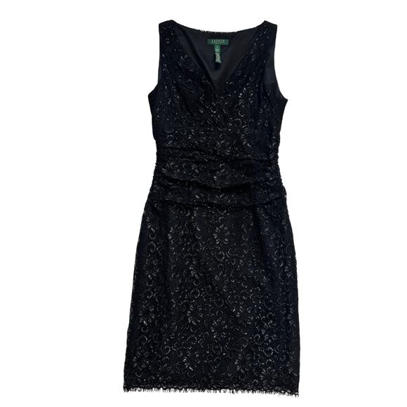 Lauren Ralph Lauren Black Lace Dress Women’s 10 Evening Occasion Event Wedding - Picture 1 of 16
